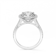 White Gold Round Shape Diamond Split Shank Pave Halo Engagement Ring With U Cut Setting